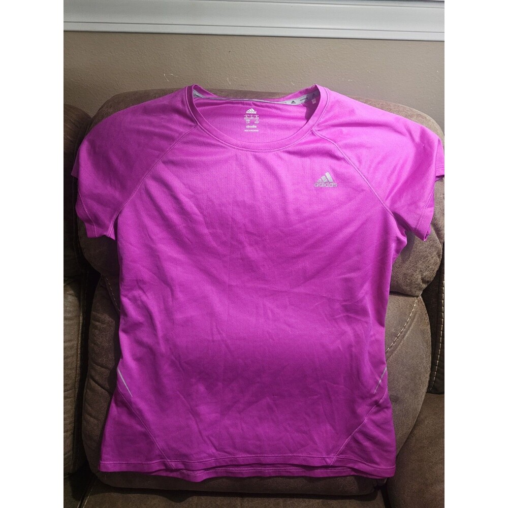 Womens Adidas Size Large Exercise Top Pink Running Shirt Workout Shirt